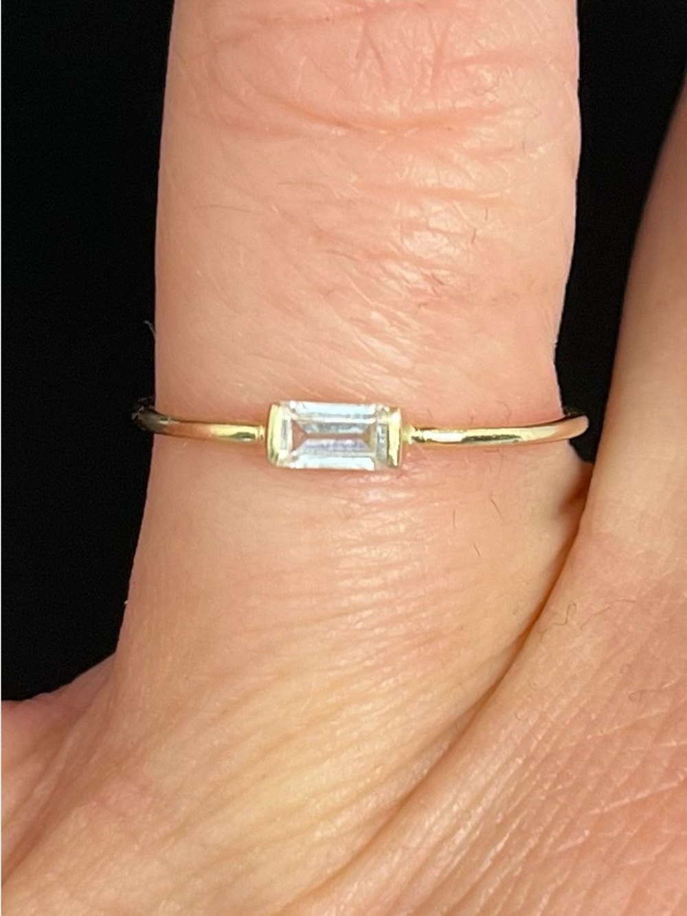 Delicate 14K Gold Baguette Solitaire Ring Topaz stone -size 7.5